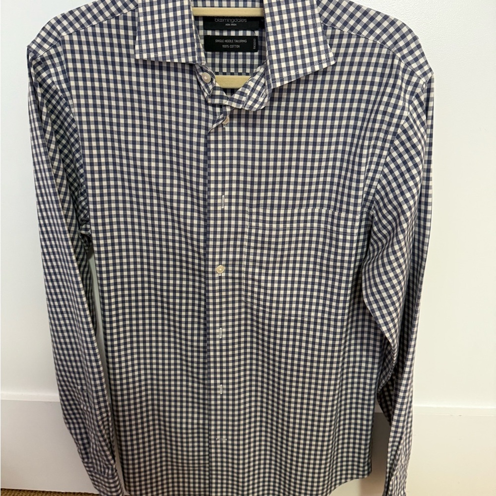 Bloomingdale's Navy Checkered Button Down Shirt